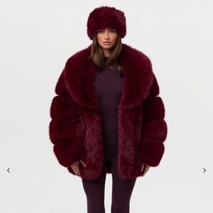 NAKED WARDROBE BURGUNDY FAUX MINK PELTED COAT NWT (size M)